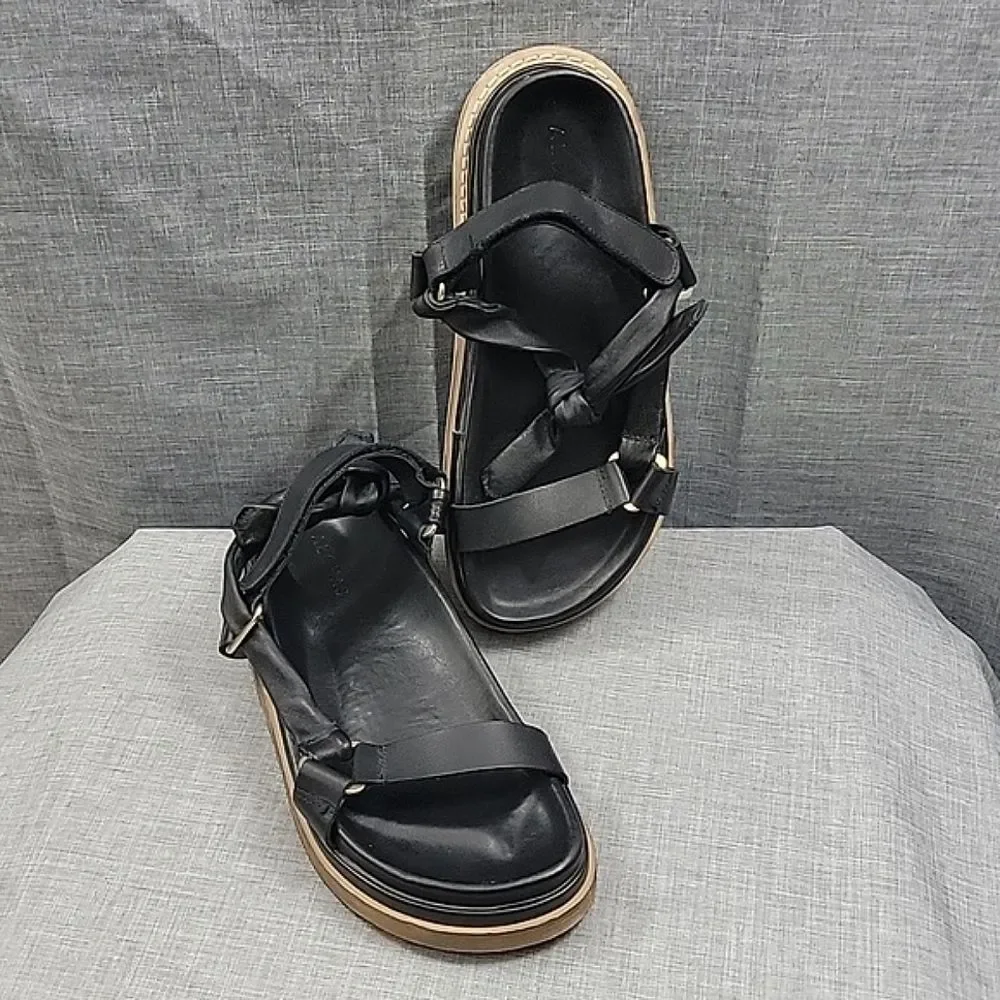 ALOHAS Women's Tied Together Black Leather Sandals SZ 38EUR 7 -7.5US